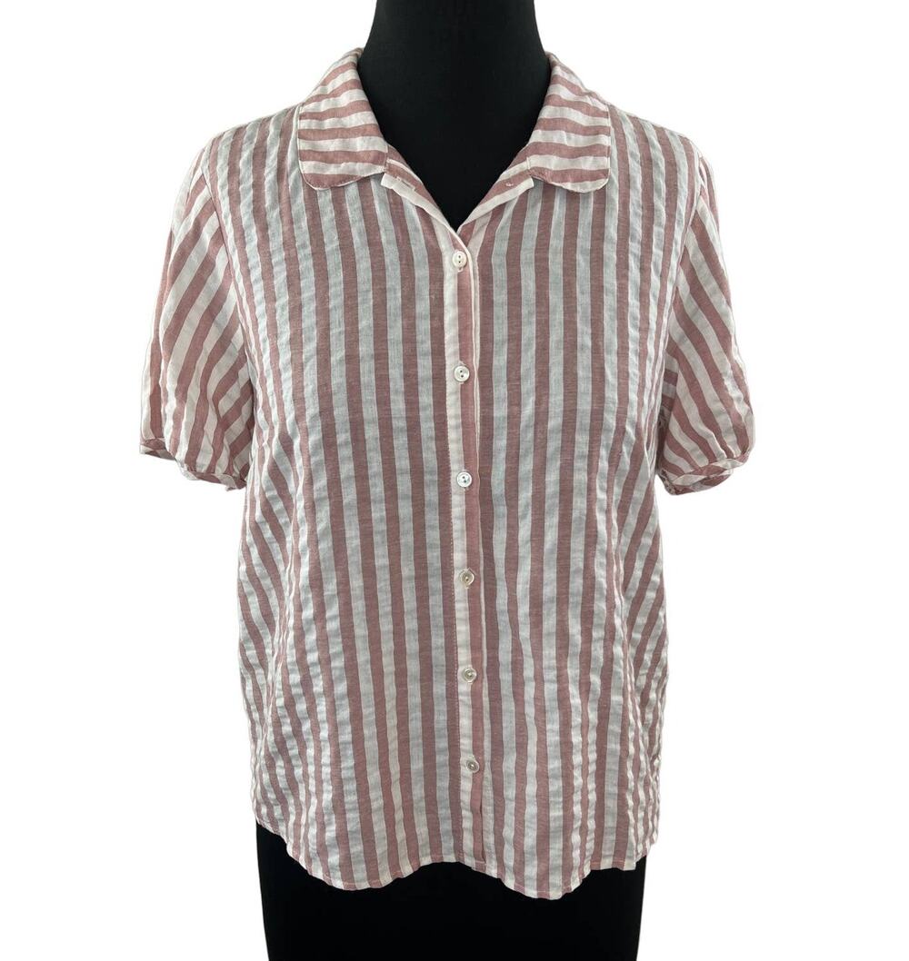 Velvet by Graham & Spencer Pink & White Striped Button-Up Short Sleeve Shirt S
